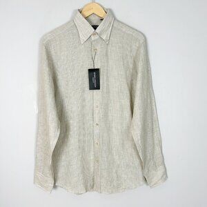 NEW Spier & Mackay Linen Natural Stripe Button Down Shirt Size 15.5 Men's